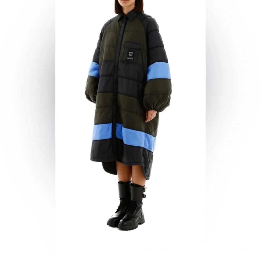 GANNI X66°NORTH Vatnajökull Quilted Black Green Open Back Puffer Coat Dress XS/S - Picture 4 of 12